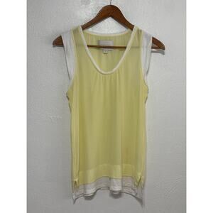 Brochu Walker Butter Yellow Silk Tunic Top S White Trim Soft Girl Casual City